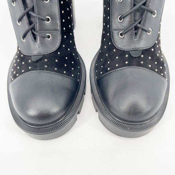 Christian Louboutin Black Dakita Lug 70 Studded Round Toe Combat Boot EU 38 - Picture 6 of 11